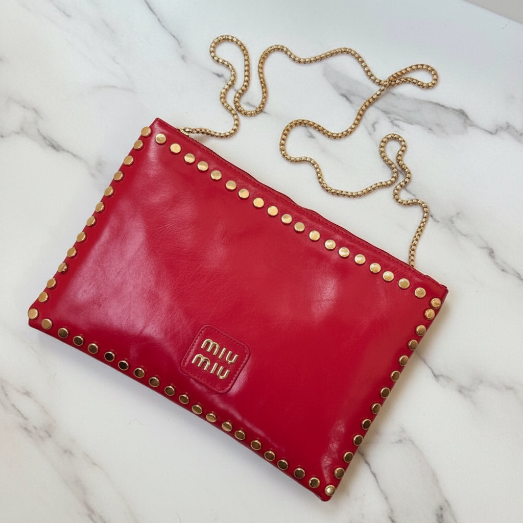 MIU MIU Studded Clutch - With golden strap