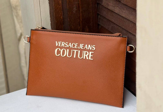 Versace Jeans Couture logo-plaque detail clutch bag in leather