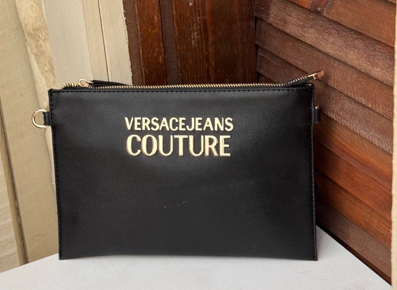 Versace Jeans Couture logo-plaque detail clutch bag in leather