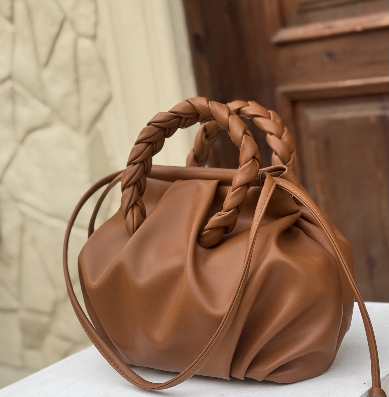 HEREU Bombon Supple Shiny Leather Shoulder Bag