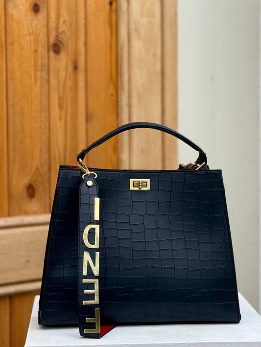 Fendi crocodile effect top handle bag with a gold tone Fendi strap